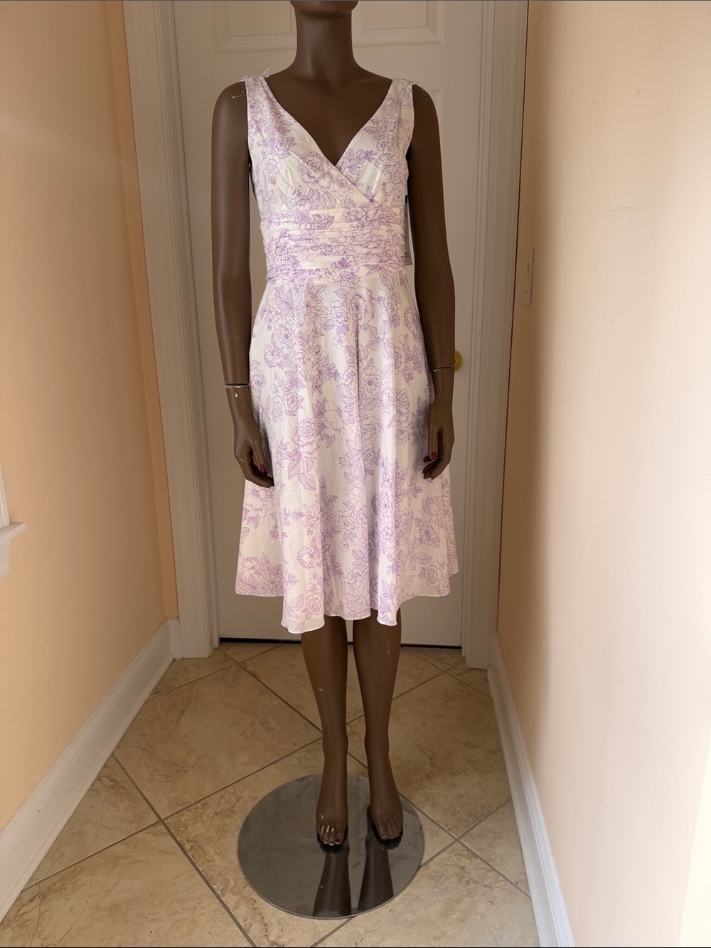Maggy London White Dress with Lavender Floral Print